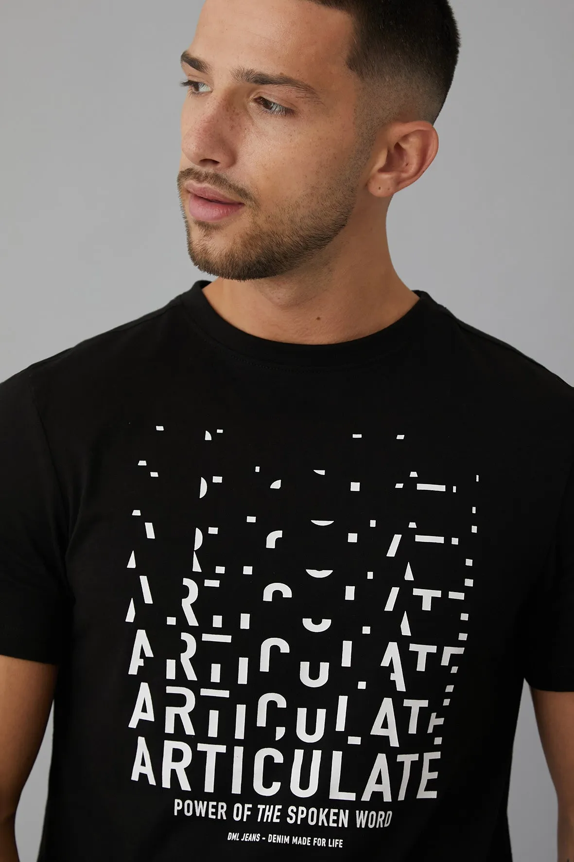 Accent Printed crew neck t-shirt in Black