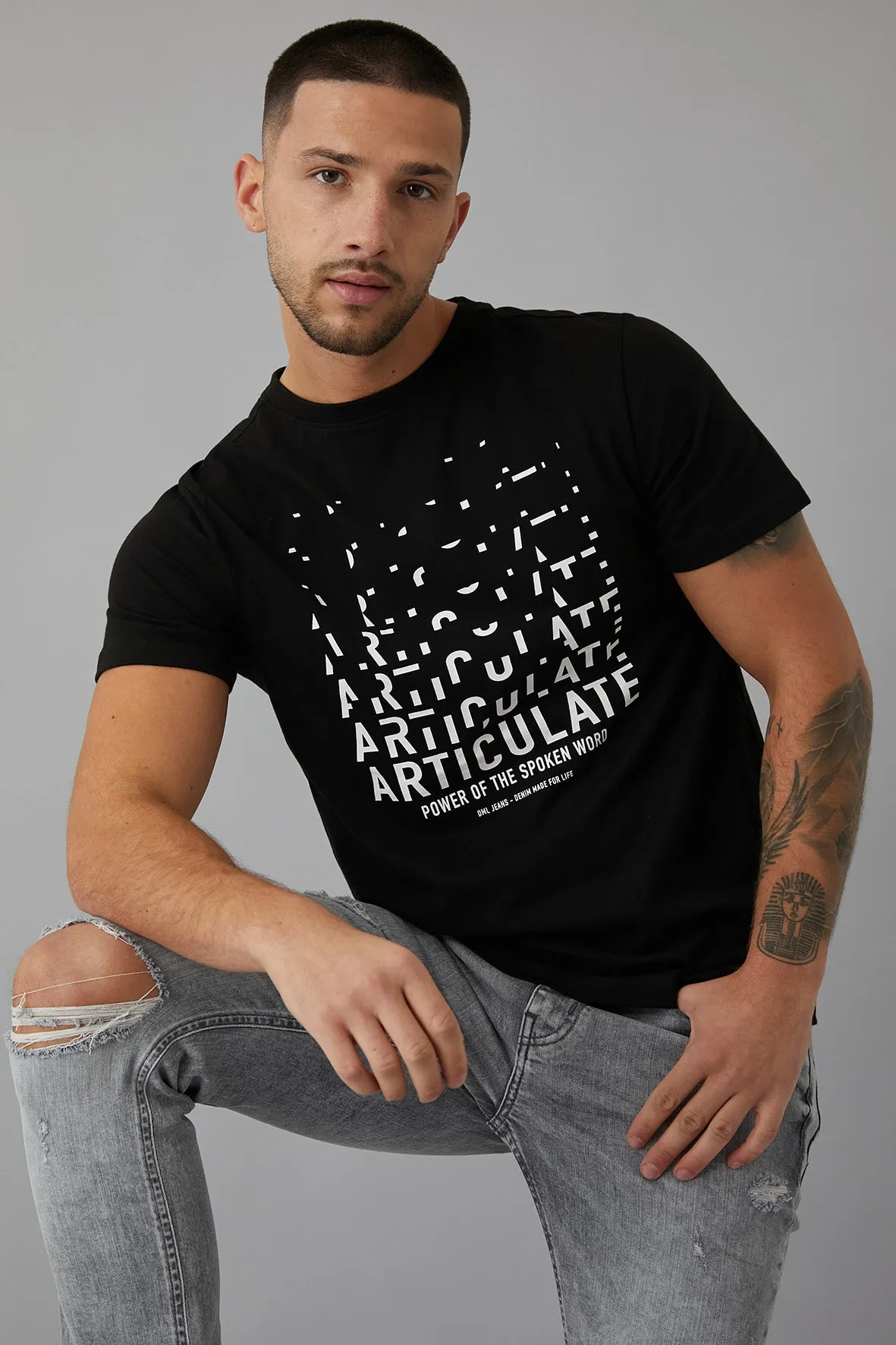 Accent Printed crew neck t-shirt in Black