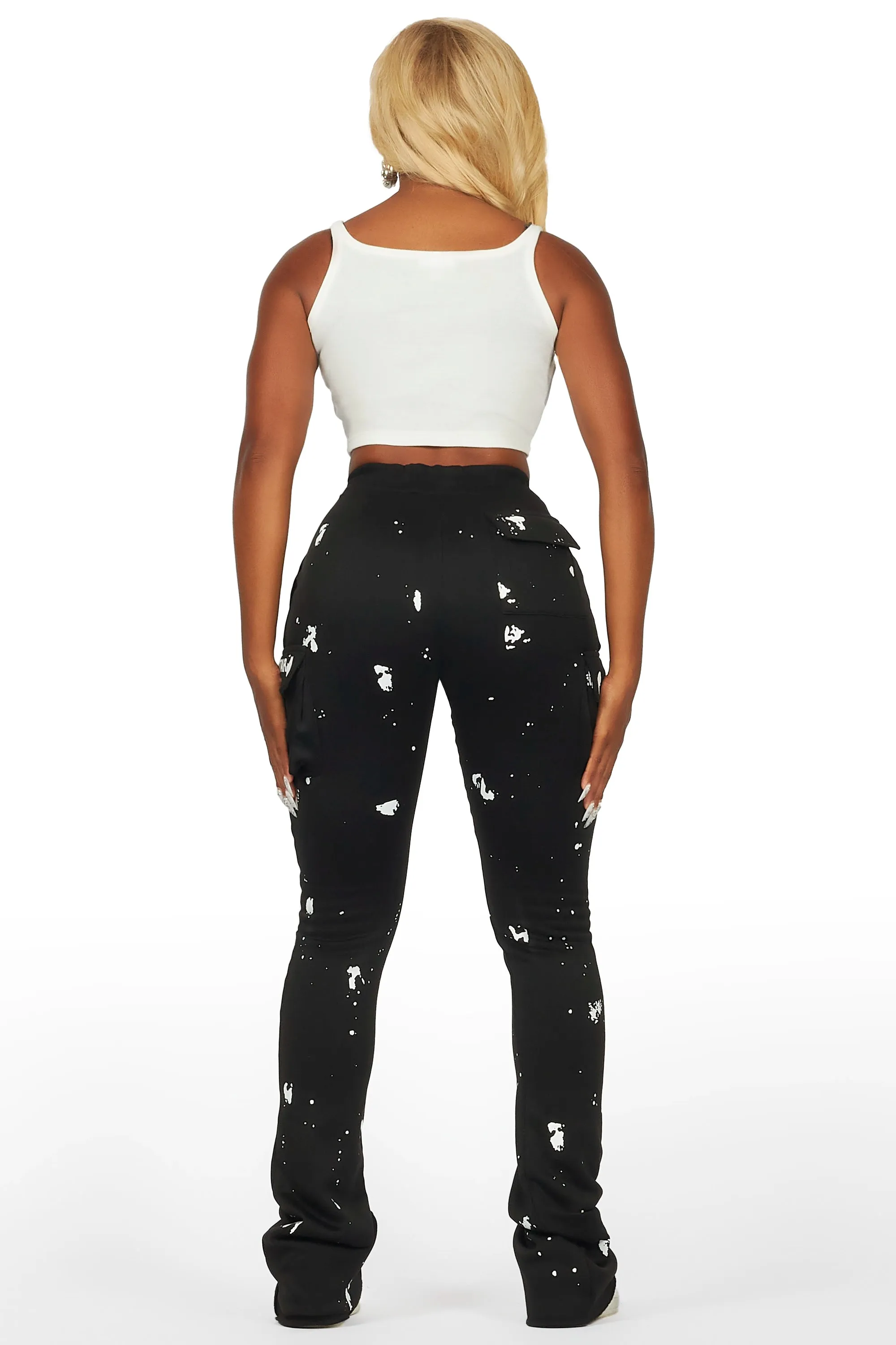 Antonia Black Cargo Stacked Track Pant