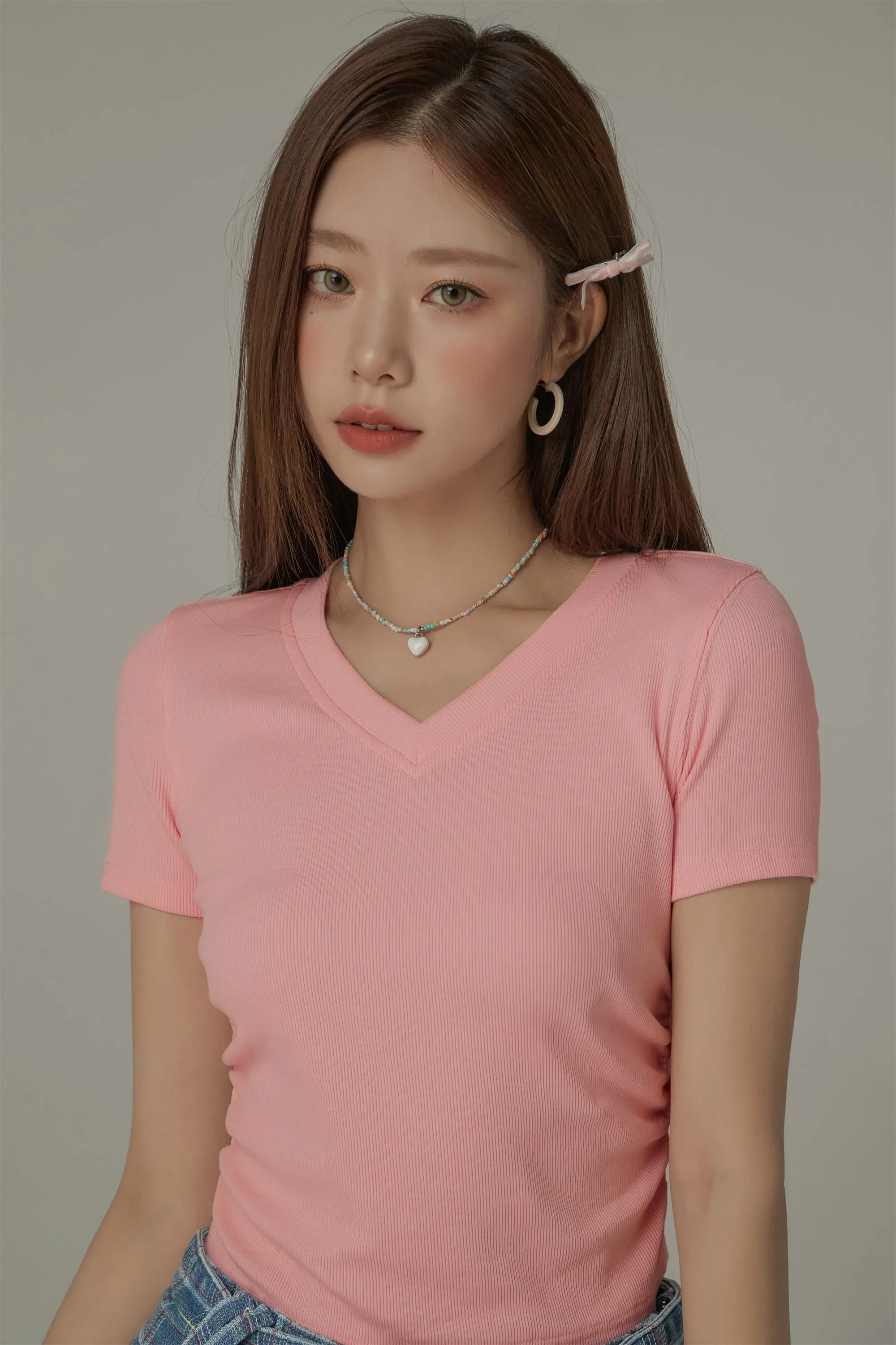 Back Ribbon V-Neck T-Shirt