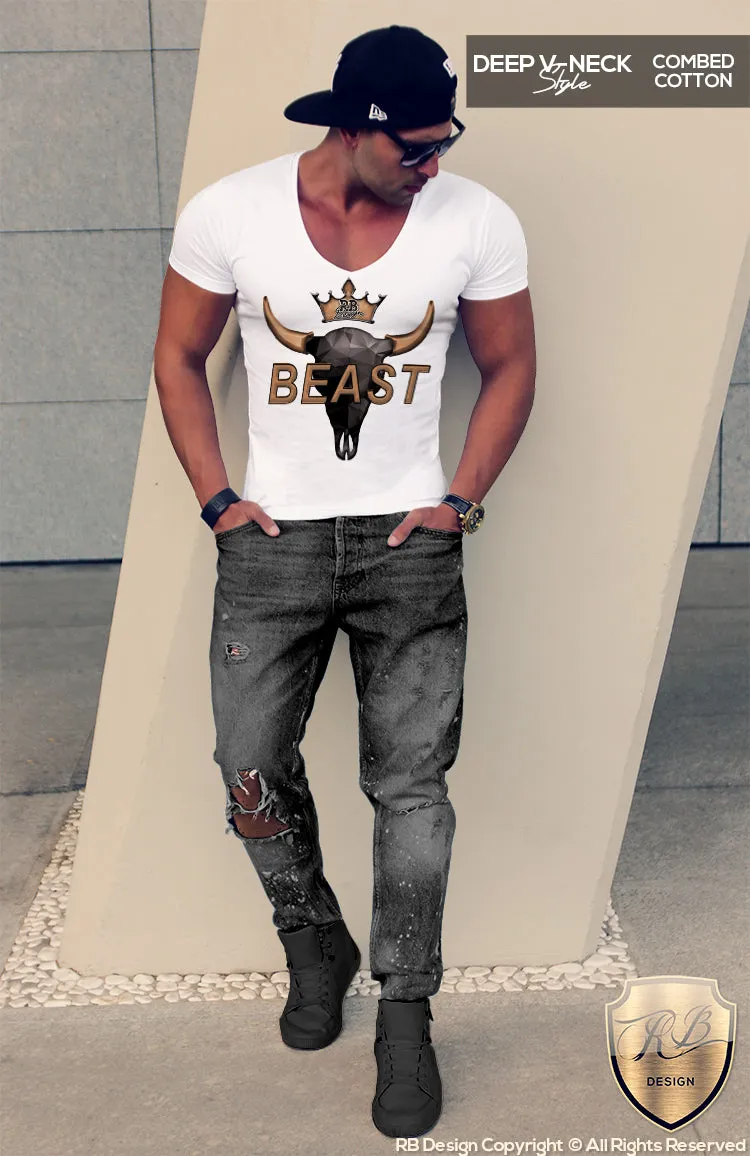 Beast Men's T-shirt Bison Skull MD730 GOLD