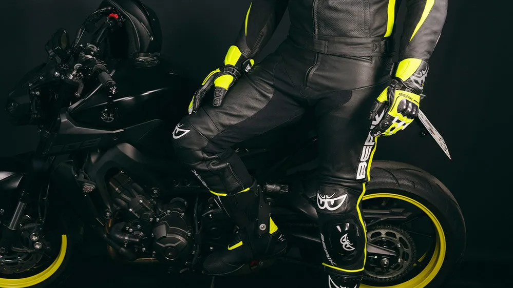 Berik Leather Motorcycle Track Pants, Black Yellow