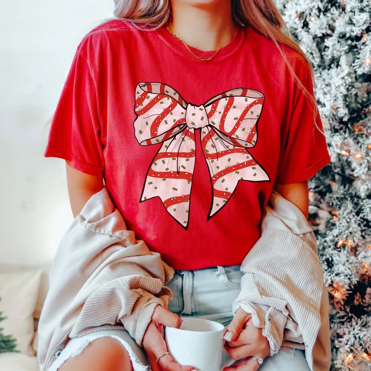 Christmas Snack Cake Bow Wholesale Comfort Color Graphic Tee - Fast Shipping