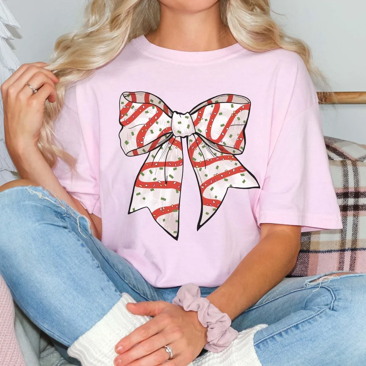 Christmas Snack Cake Bow Wholesale Comfort Color Graphic Tee - Fast Shipping