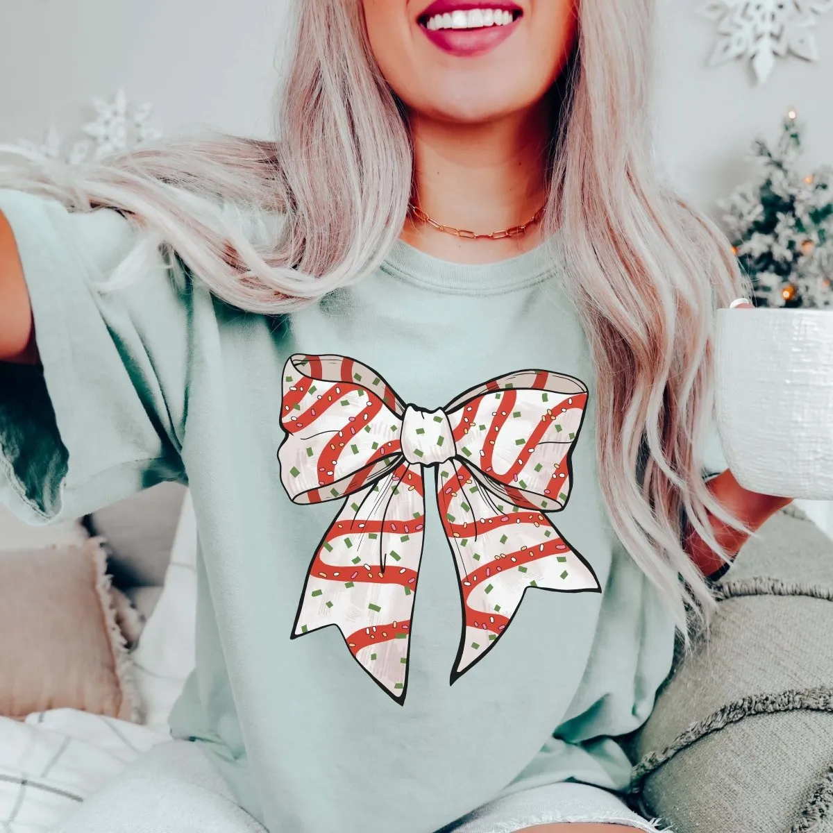 Christmas Snack Cake Bow Wholesale Comfort Color Graphic Tee - Fast Shipping