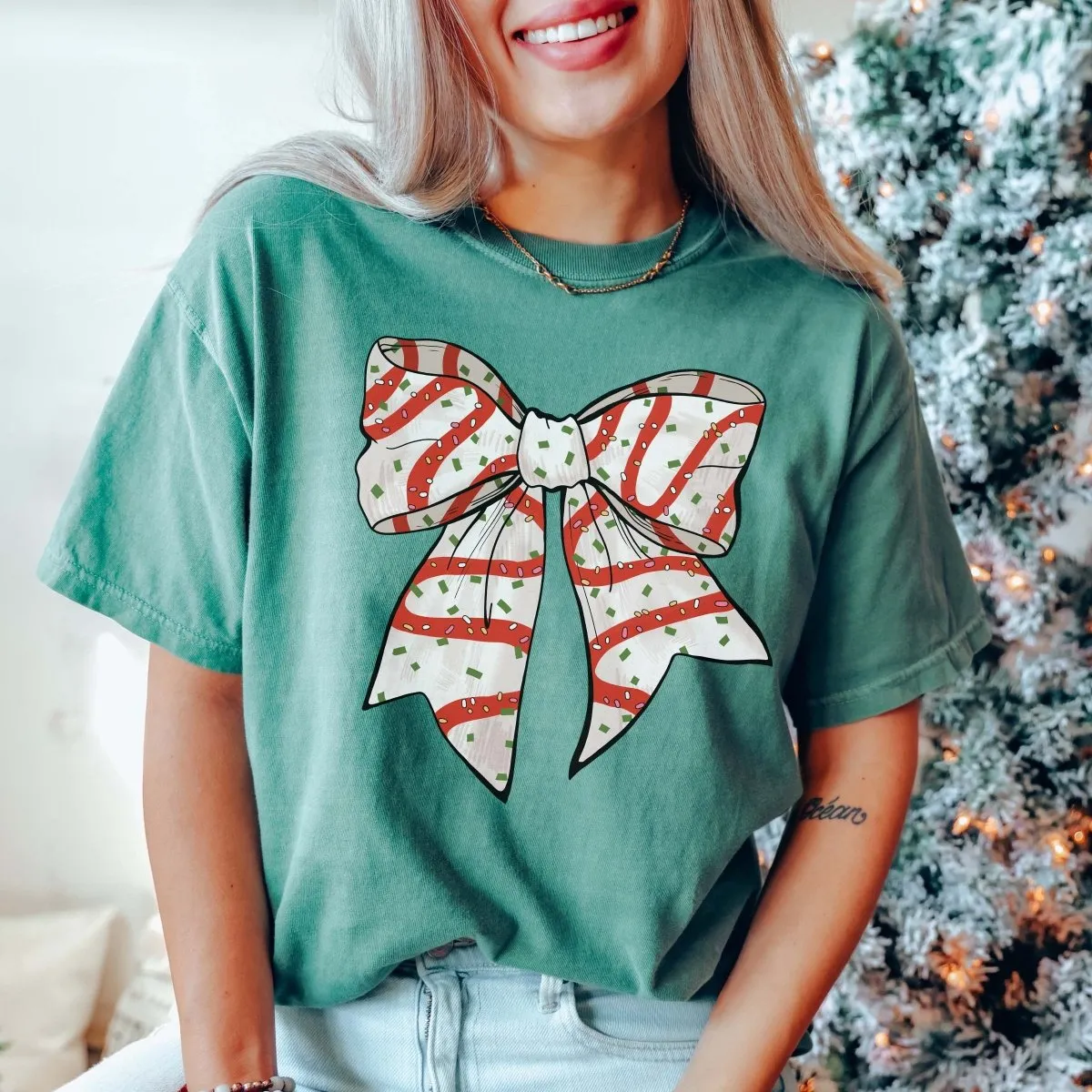 Christmas Snack Cake Bow Wholesale Comfort Color Graphic Tee - Fast Shipping