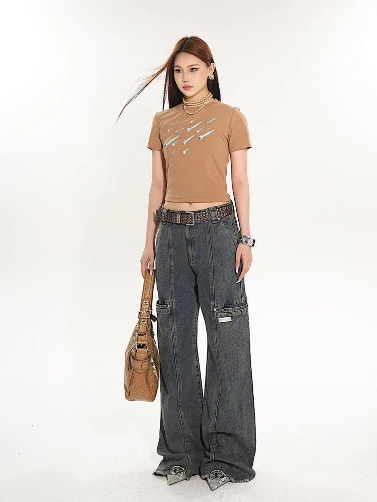 Full-Length Washed And Distressed Straight-Leg Jeans