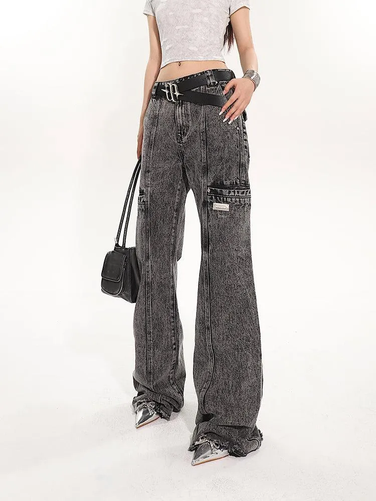 Full-Length Washed And Distressed Straight-Leg Jeans