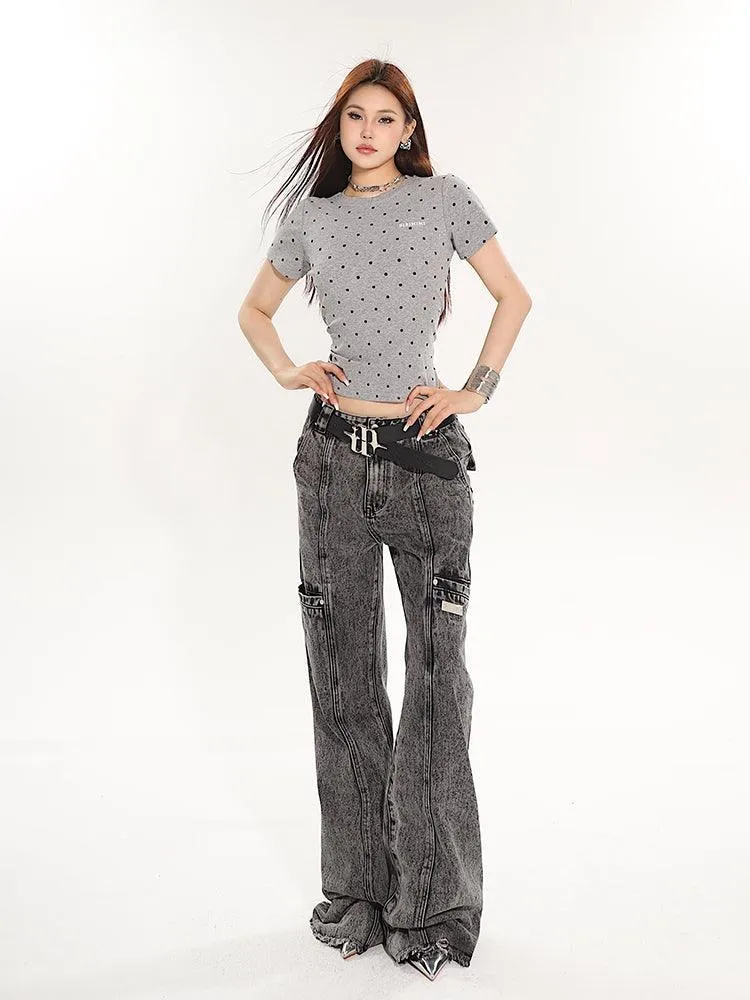 Full-Length Washed And Distressed Straight-Leg Jeans