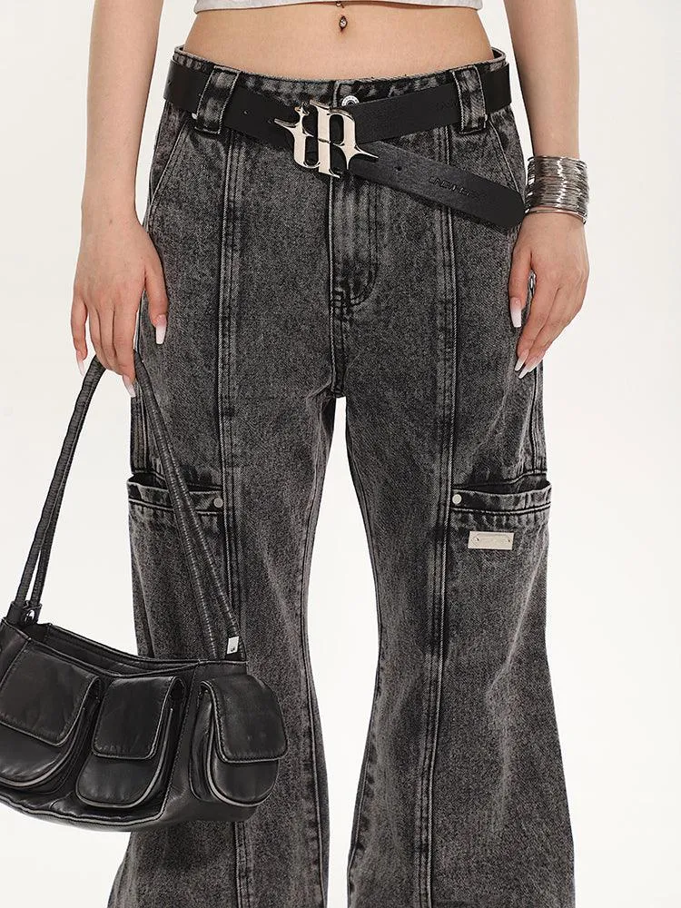 Full-Length Washed And Distressed Straight-Leg Jeans