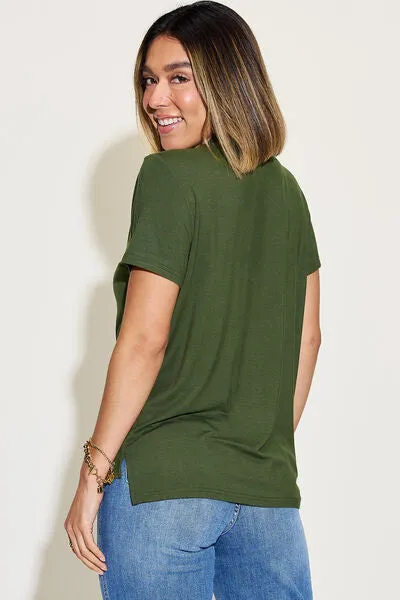 Full Size V-Neck High-Low T-Shirt