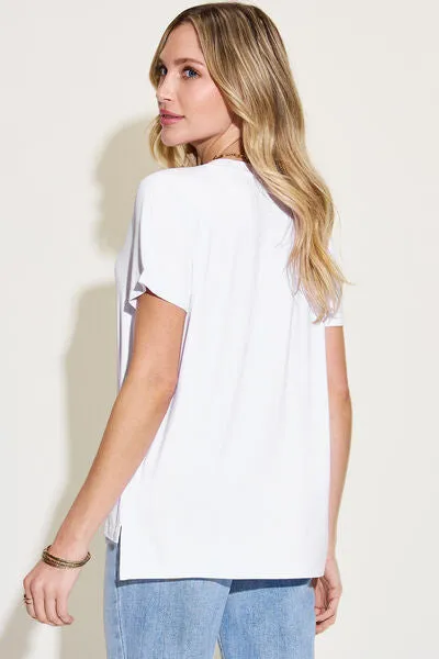 Full Size V-Neck High-Low T-Shirt