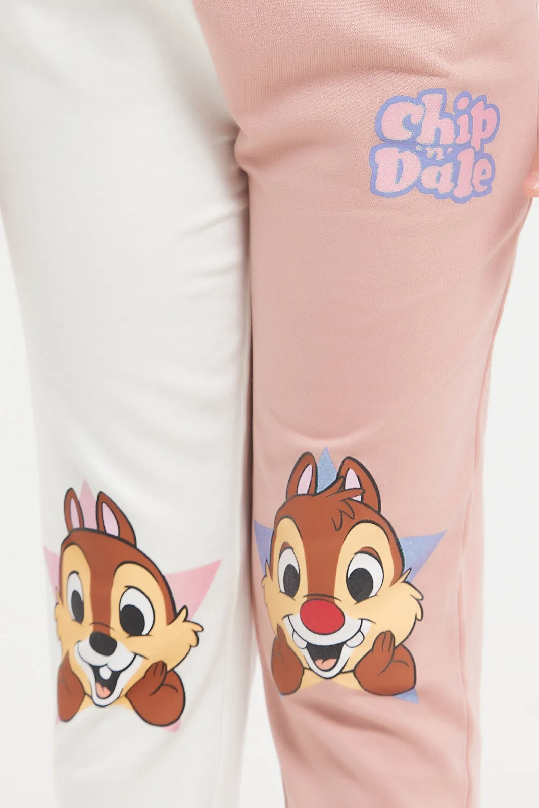 Girls White Chip And Dale Printed Track Pants