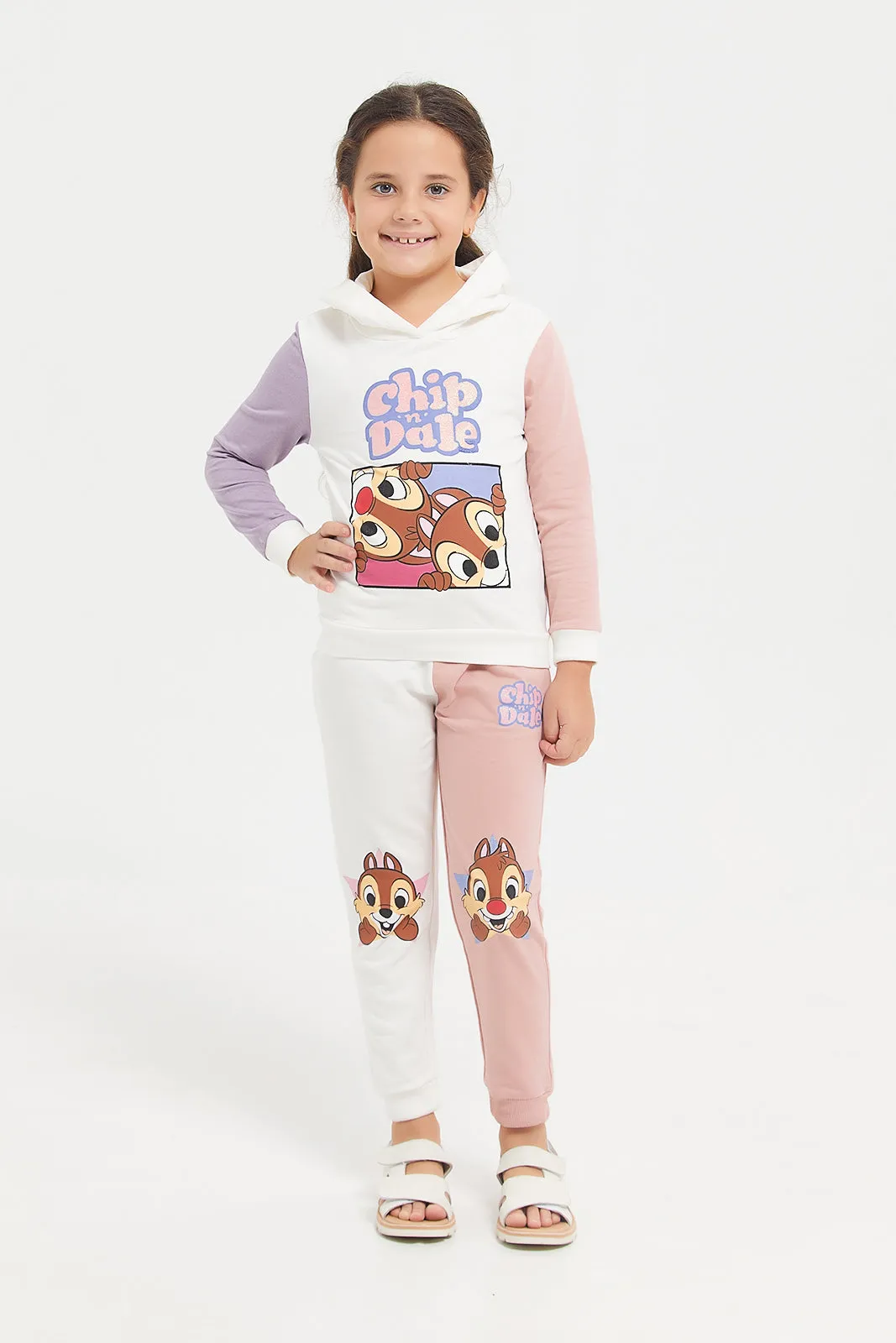 Girls White Chip And Dale Printed Track Pants