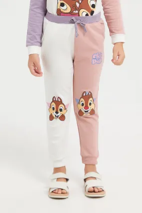 Girls White Chip And Dale Printed Track Pants