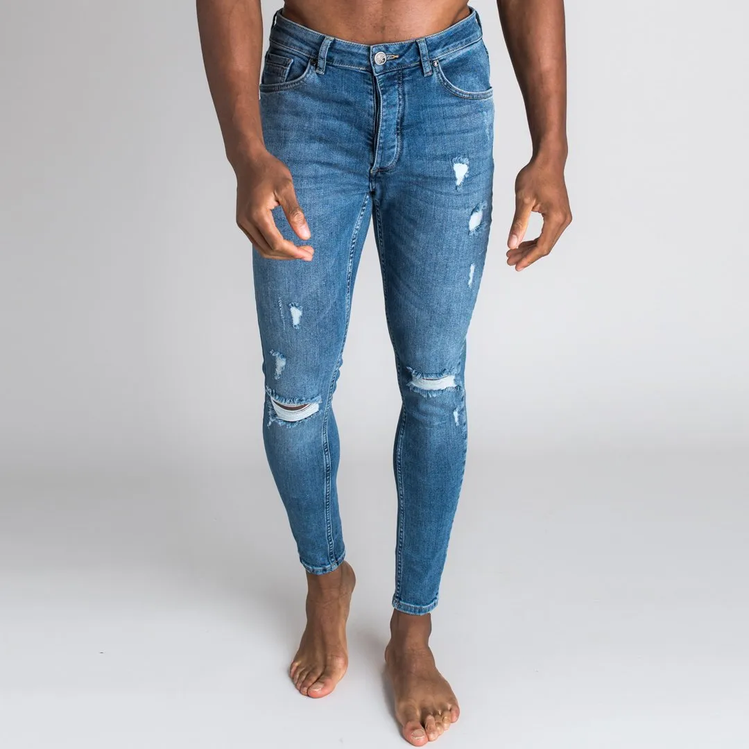 GK Skinny Denim Jean Rip and Repair - Mid Wash 001