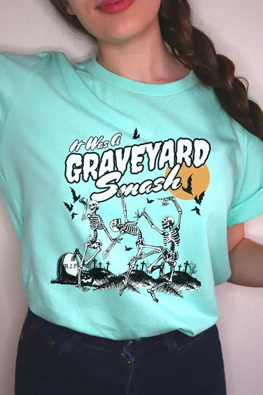 Graveyard Smash Skeleton Halloween Graphic Tee