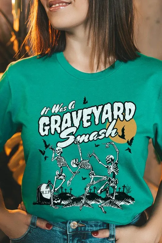 Graveyard Smash Skeleton Halloween Graphic Tee