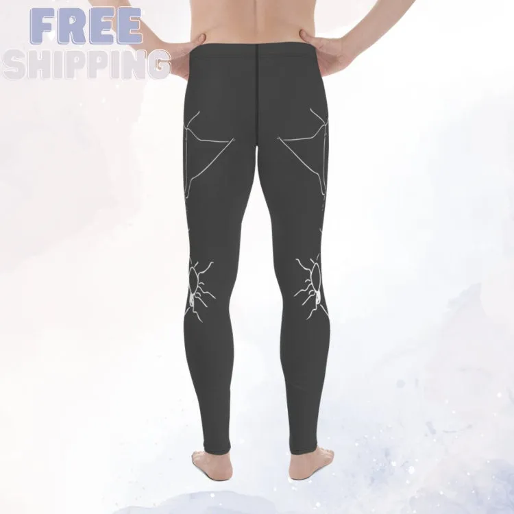 Grey and White Halloween Spider Leggings for Men Dancer Tights