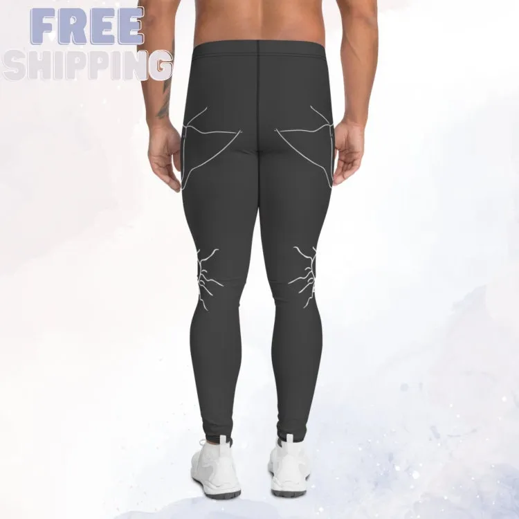 Grey and White Halloween Spider Leggings for Men Dancer Tights