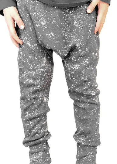 Harem Pants / Leggings - Organic Cotton - Gray with White Splashes Print