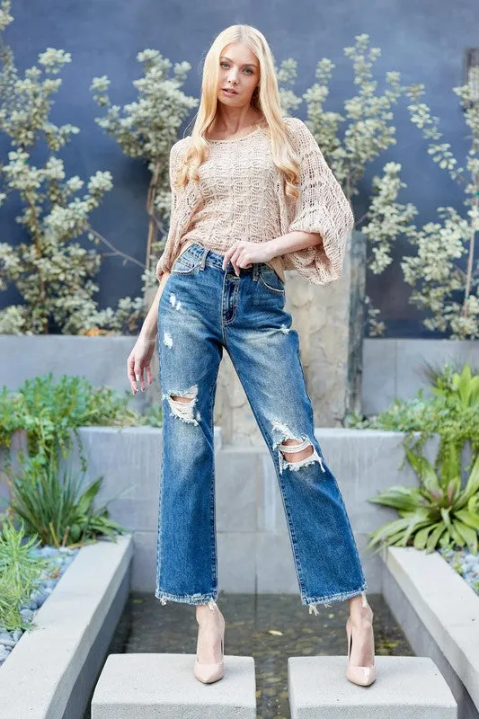 HIGH RISE DISTRESSED DAD JEANS