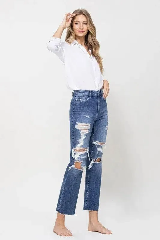 High Rise Straight Distressed Jeans