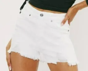 High rise white distressed Kan Can jean shorts-SALE