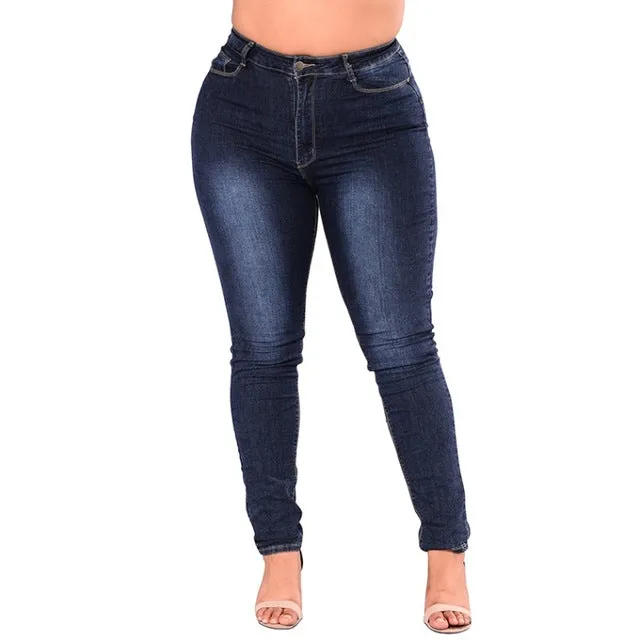 High Waist Stretchy Skinny Blue Denim Plus Size Jeans