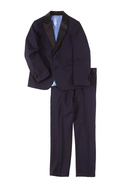 Isaac Mizrahi Navy 2 Button Slim Fit Peak Lapel Tuxedo with Black Satin Lapel