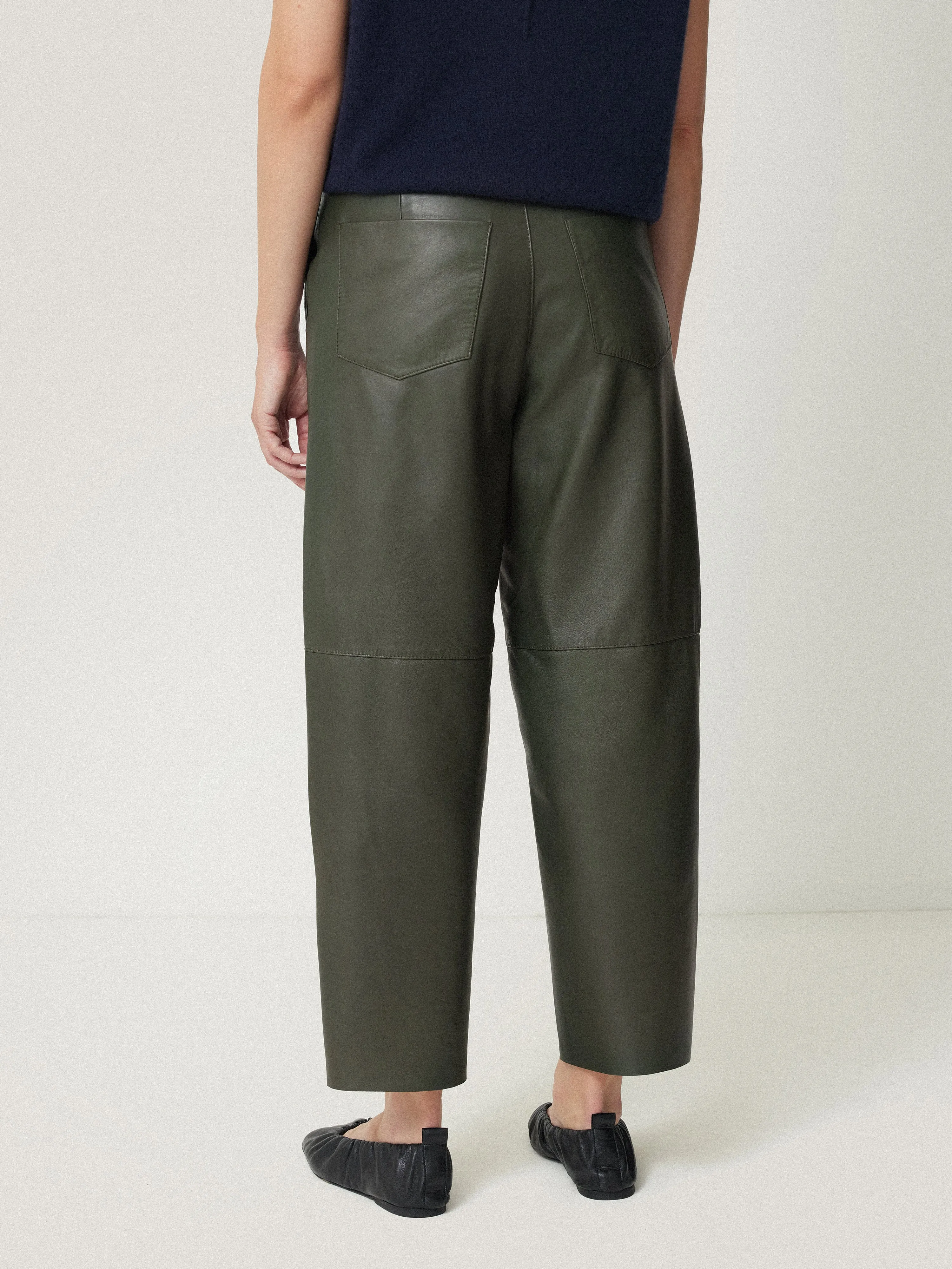 Leather Barrel Leg Trouser | Green