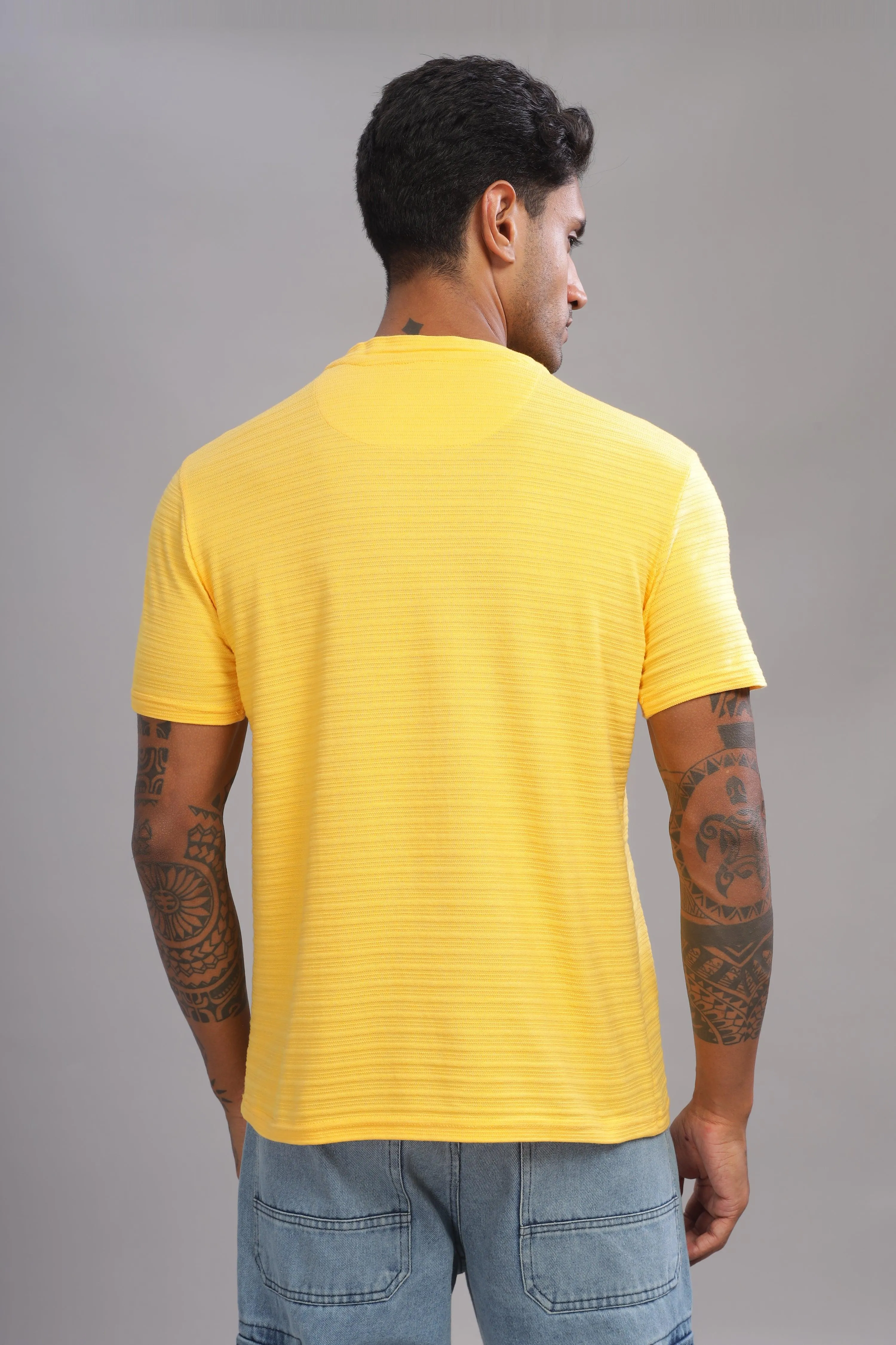 Lemon Lion Textured Half Sleeve Round Neck T-Shirt