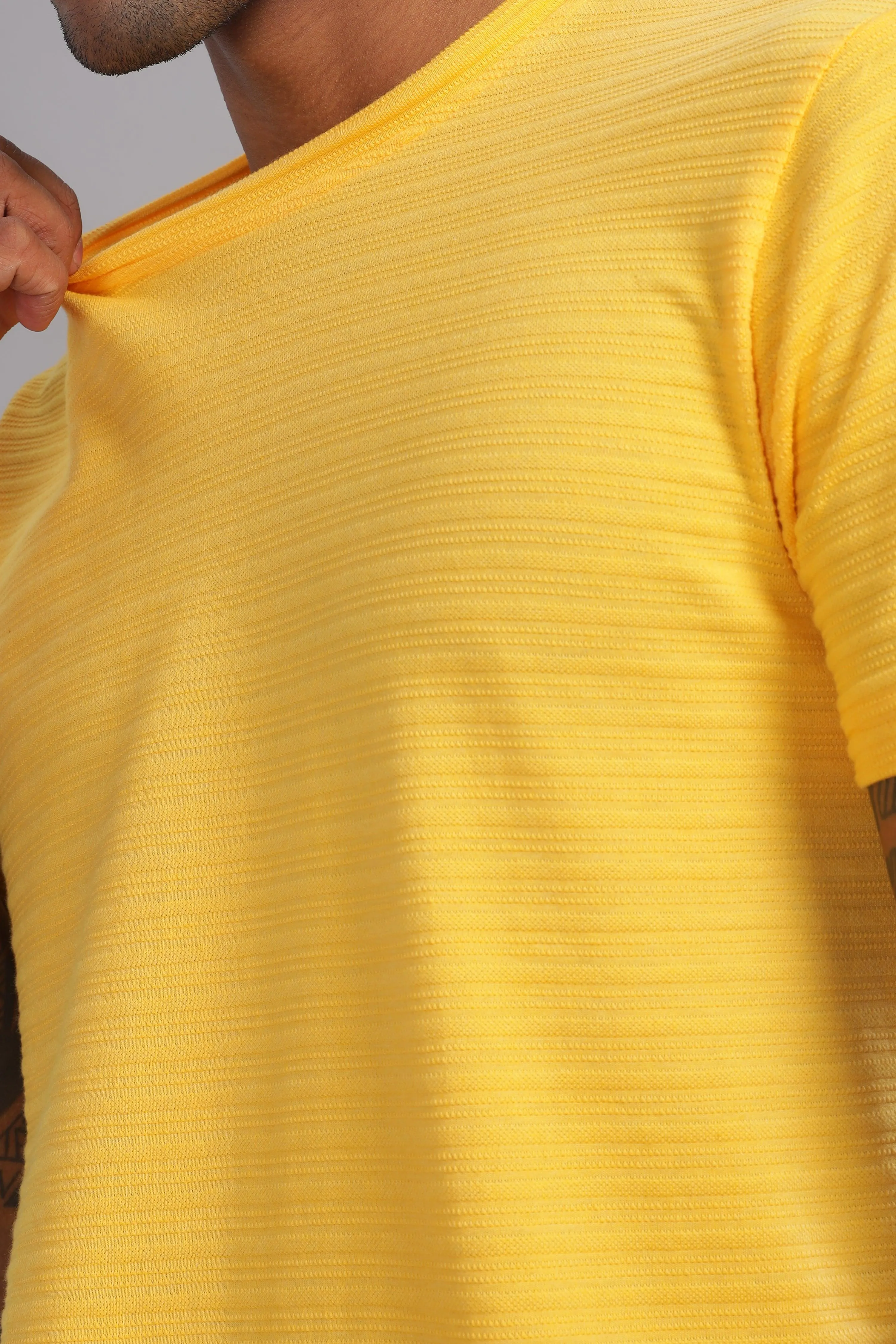 Lemon Lion Textured Half Sleeve Round Neck T-Shirt