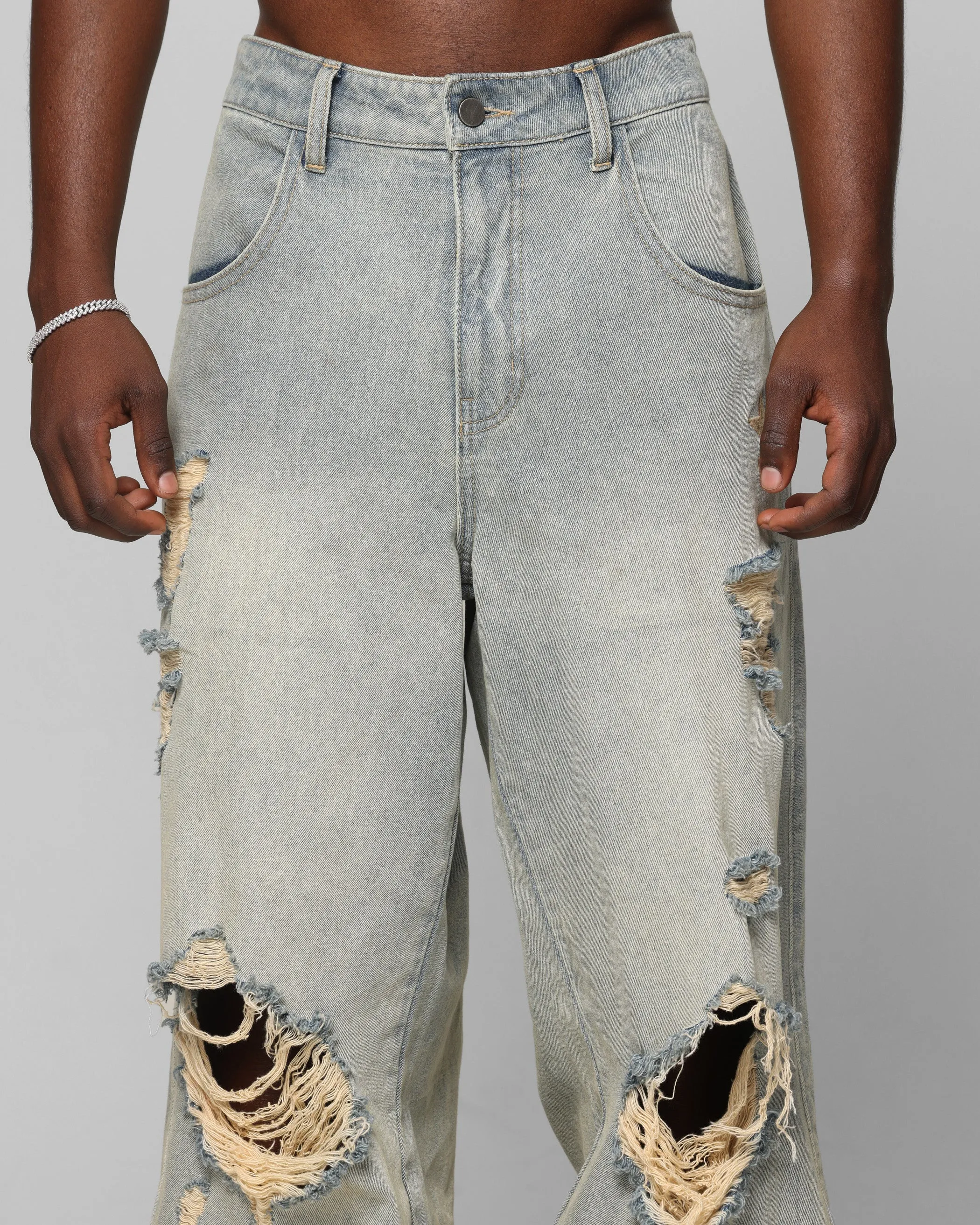 Loiter Star Layered Distressed Jeans Washed Blue