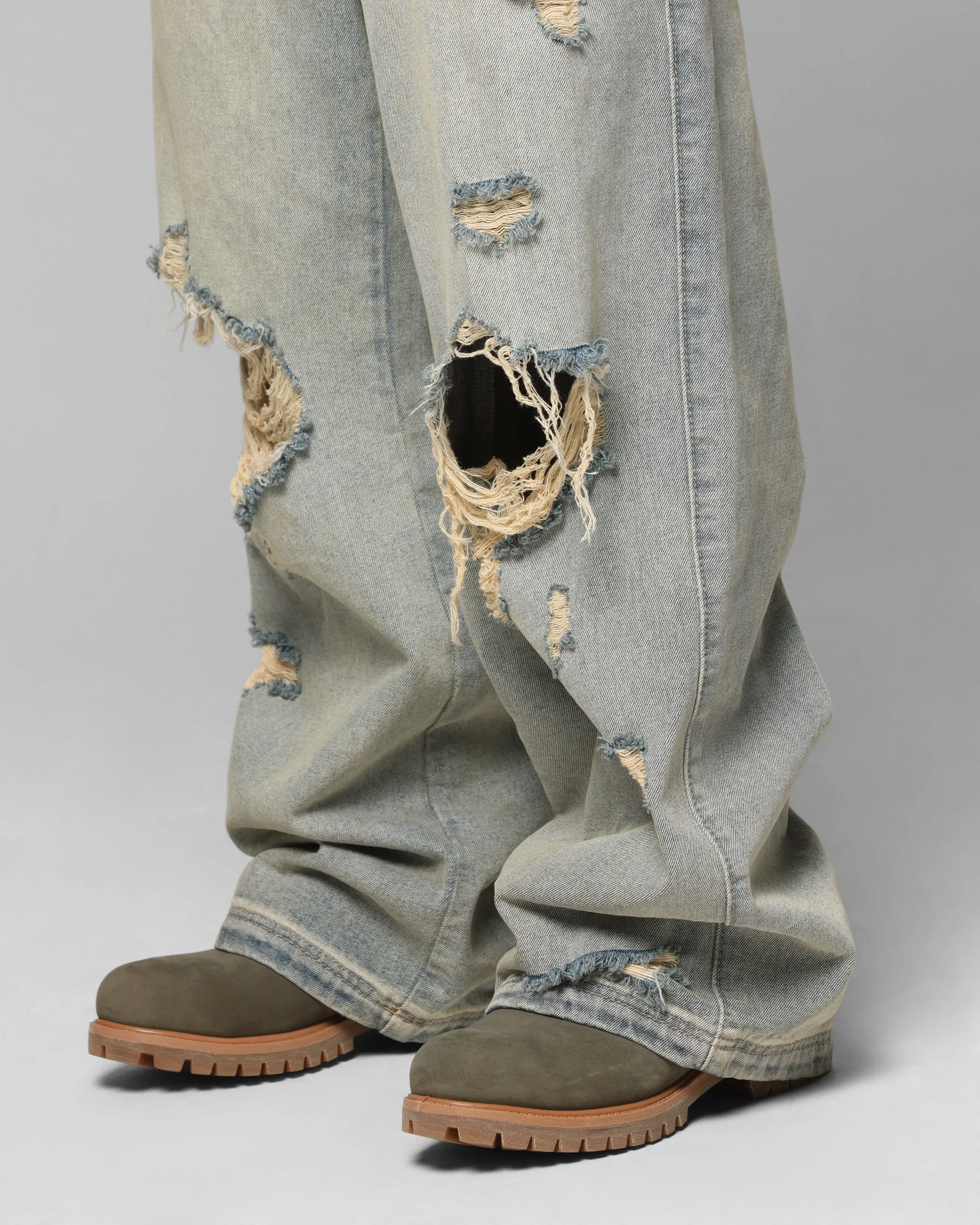 Loiter Star Layered Distressed Jeans Washed Blue