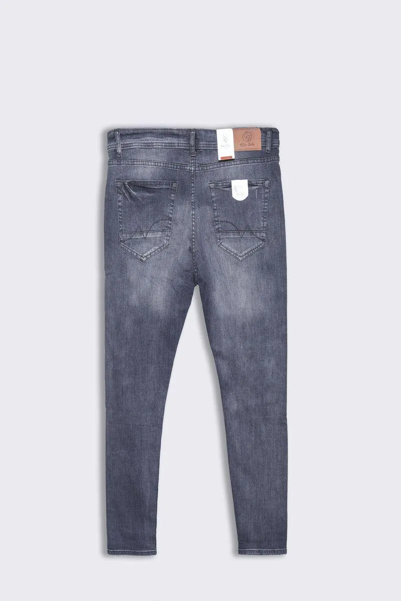 Men Grey Rip & Repair Stretch Denim Jean