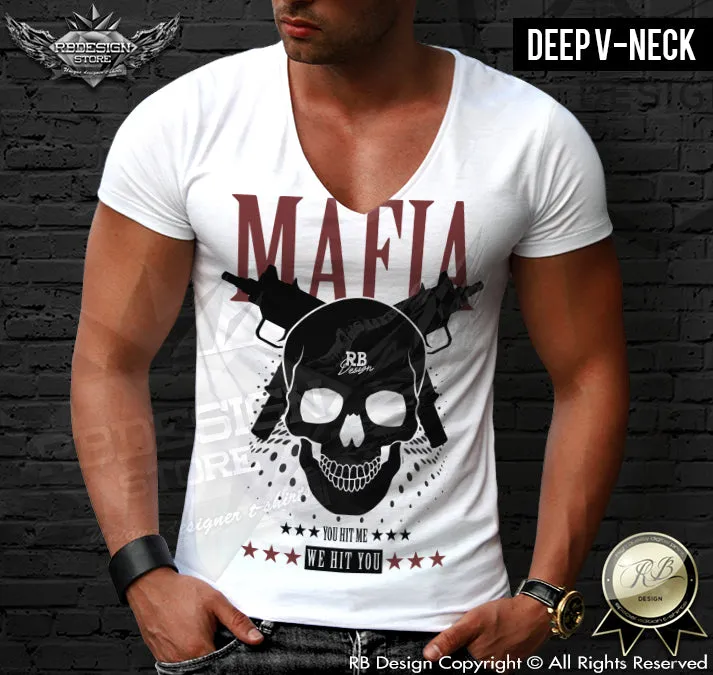 Men's Mafia T-shirt Gangster Skull Uzi Machine Gun MD627