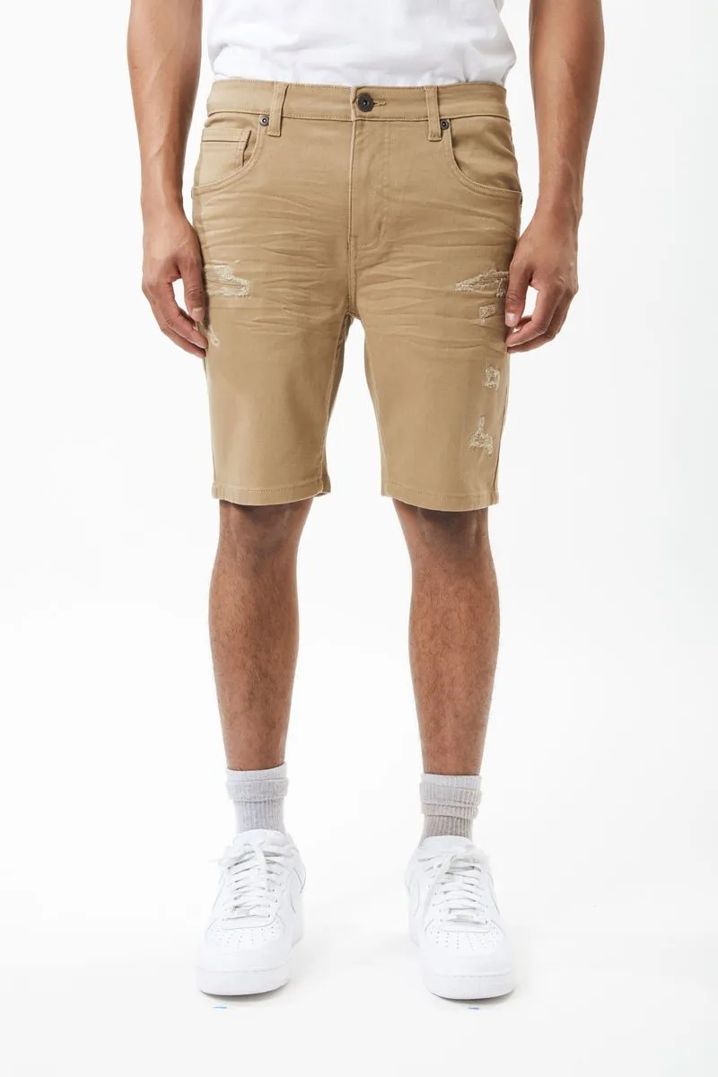 Men's Stretch Denim & Twill Shorts with Rip & Repair