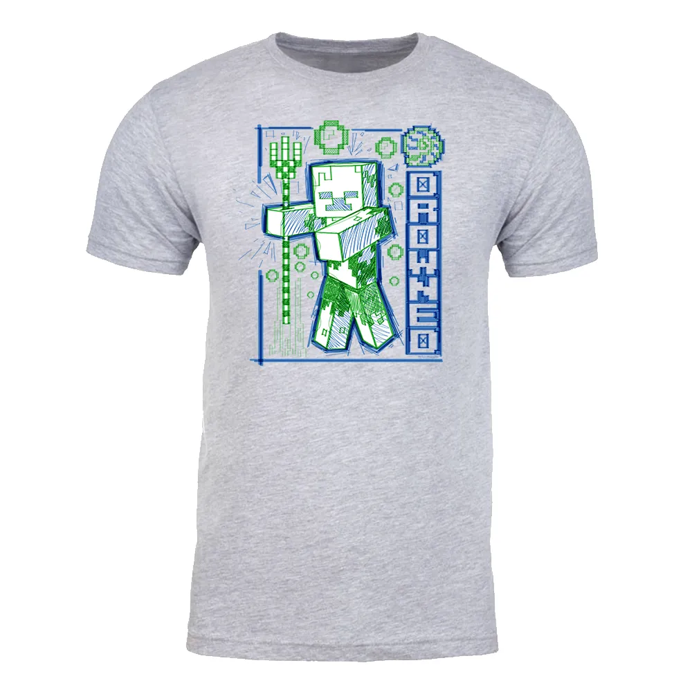 Minecraft Acid Sketch Drowned Adult Short Sleeve T-Shirt