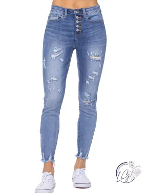 Mona High-Rise Distressed Button Fly Skinny by Judy Blue