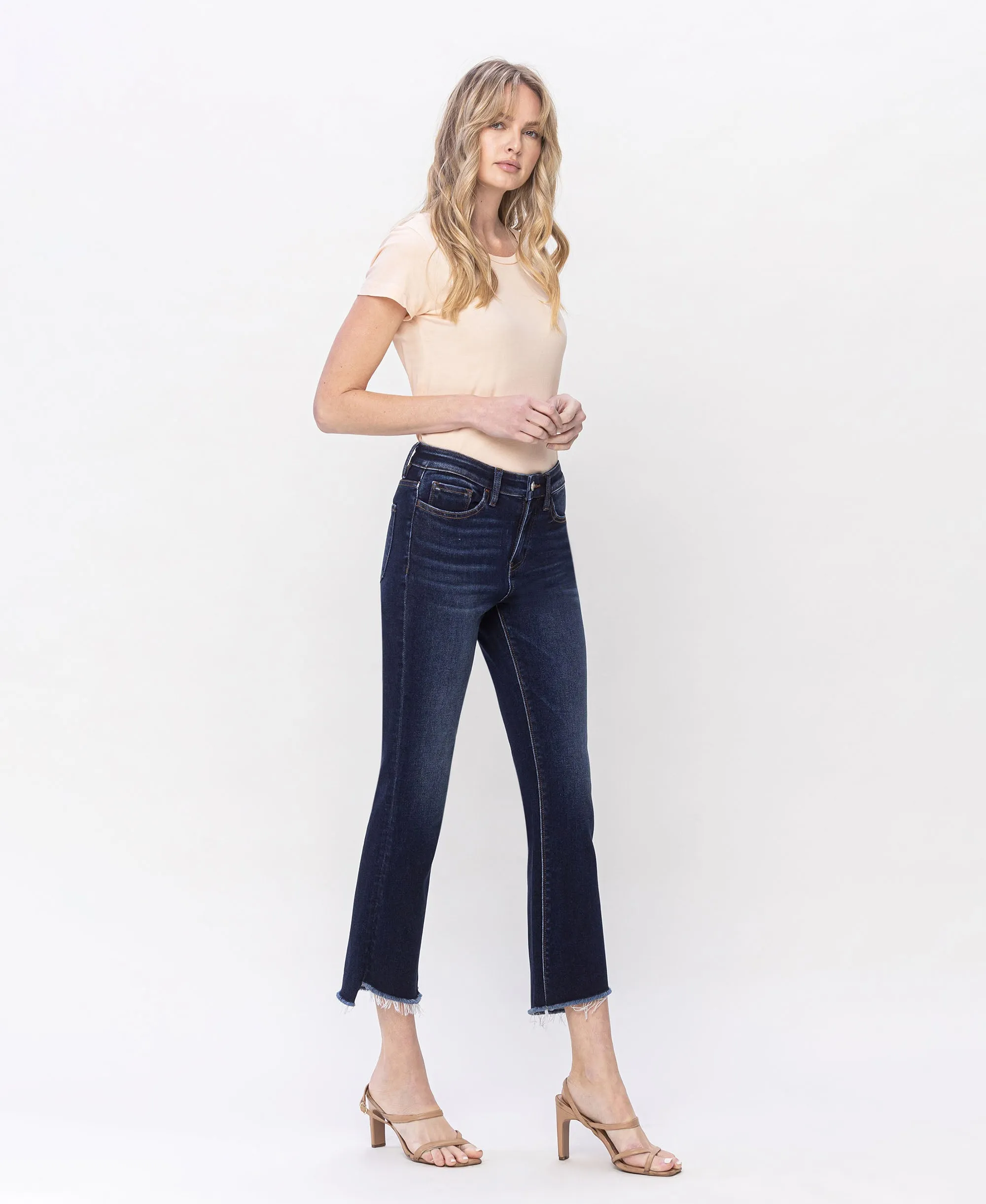 Motivated - High Rise Step Raw Hem Crop Flare Jeans