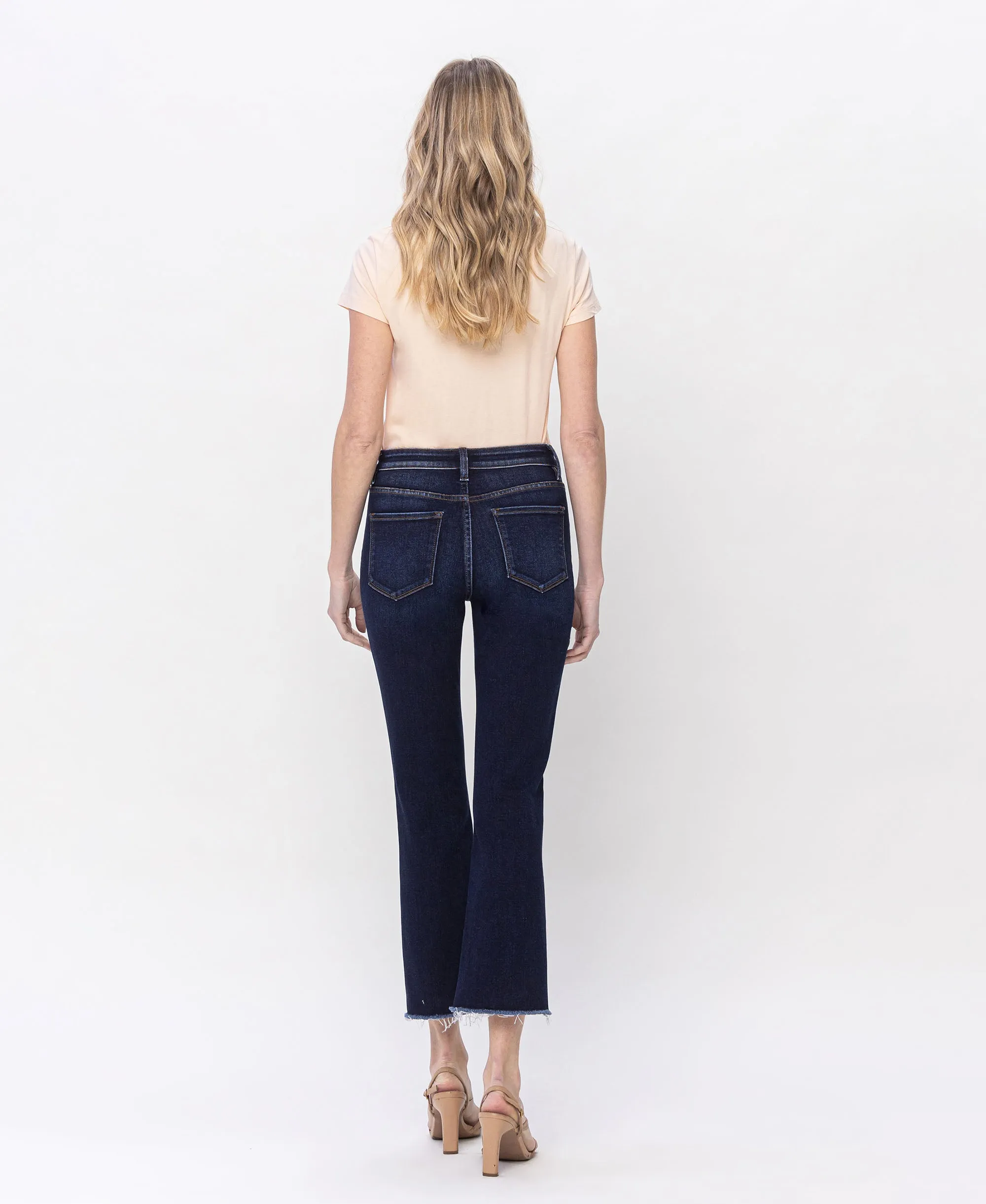 Motivated - High Rise Step Raw Hem Crop Flare Jeans