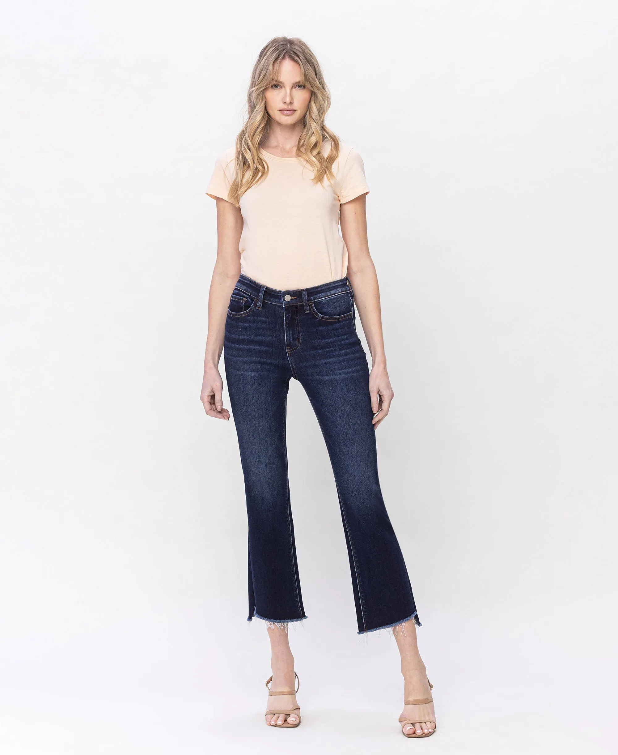 Motivated - High Rise Step Raw Hem Crop Flare Jeans