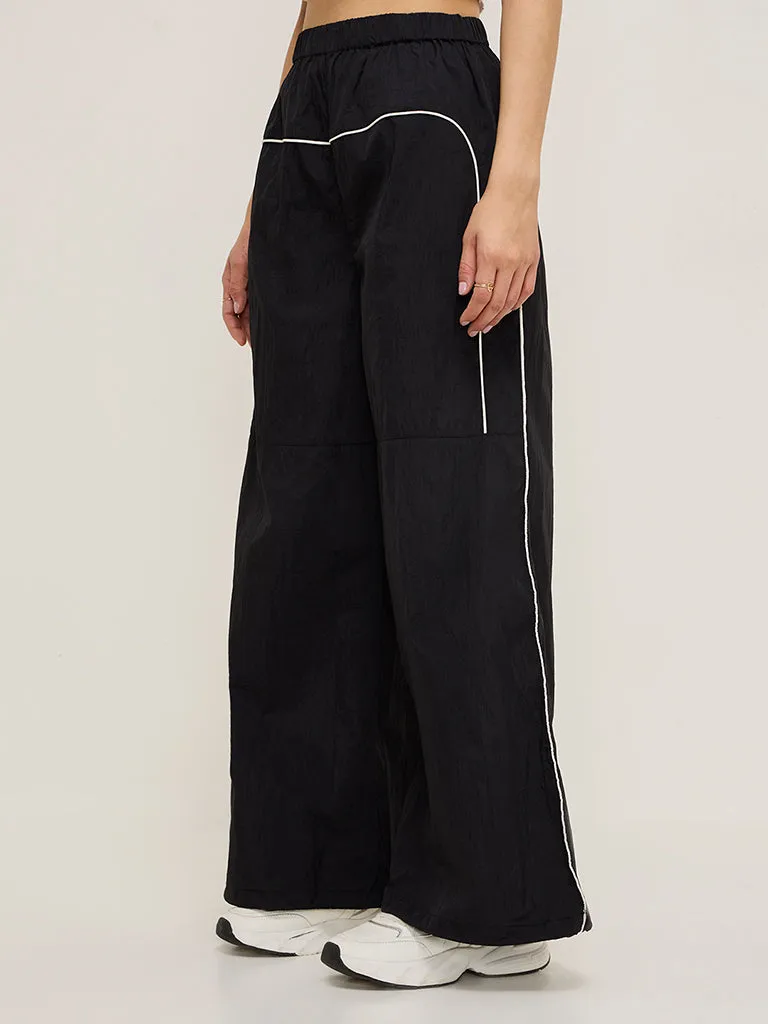 Nuon Black Striped High-Rise Track Pants