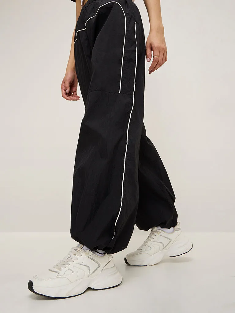 Nuon Black Striped High-Rise Track Pants