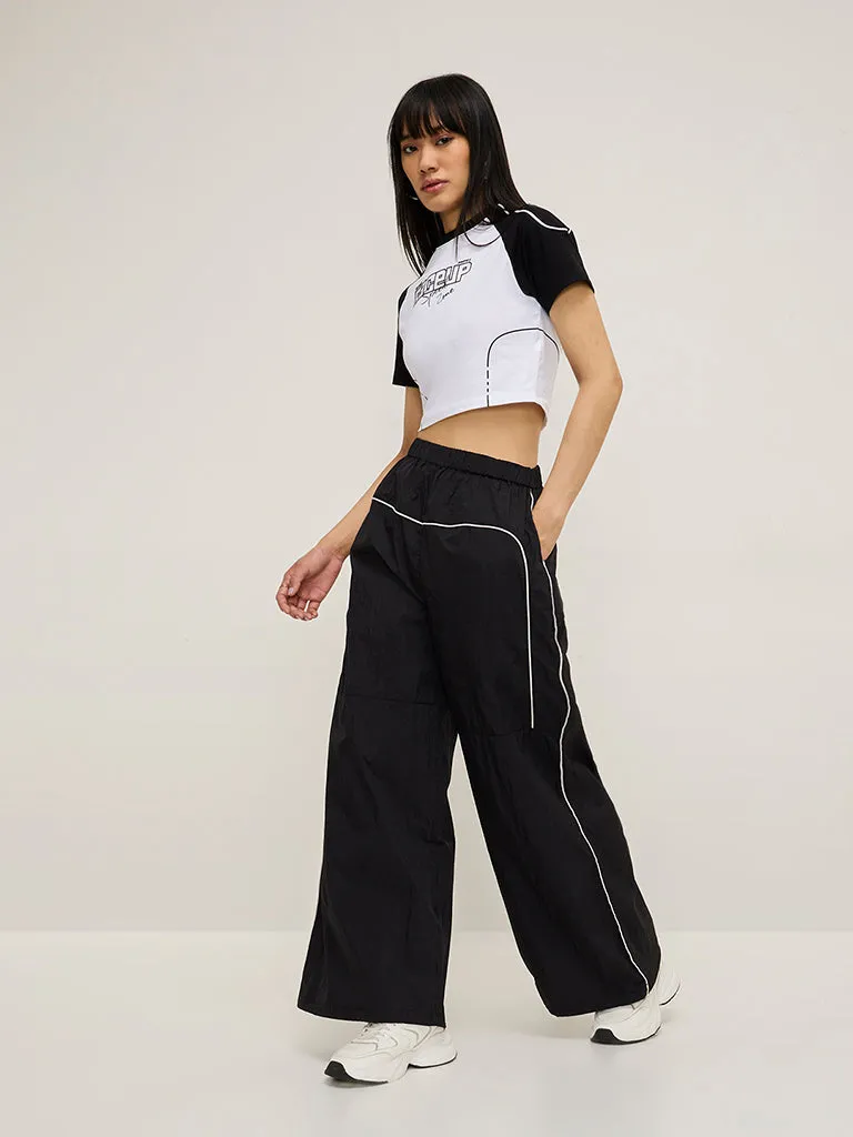 Nuon Black Striped High-Rise Track Pants