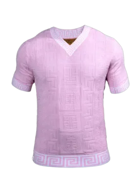 Prestige Pink Men's V-Neck T-Shirts Greek key Collar and Sleeves Fashion Style