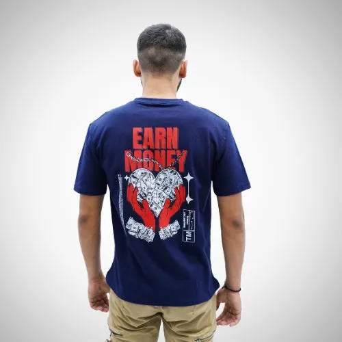 "Earn Money" Oversized Blue T-Shirt By DemonWear for Him