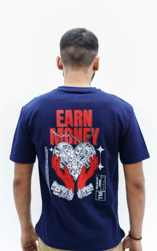 "Earn Money" Oversized Blue T-Shirt By DemonWear for Him