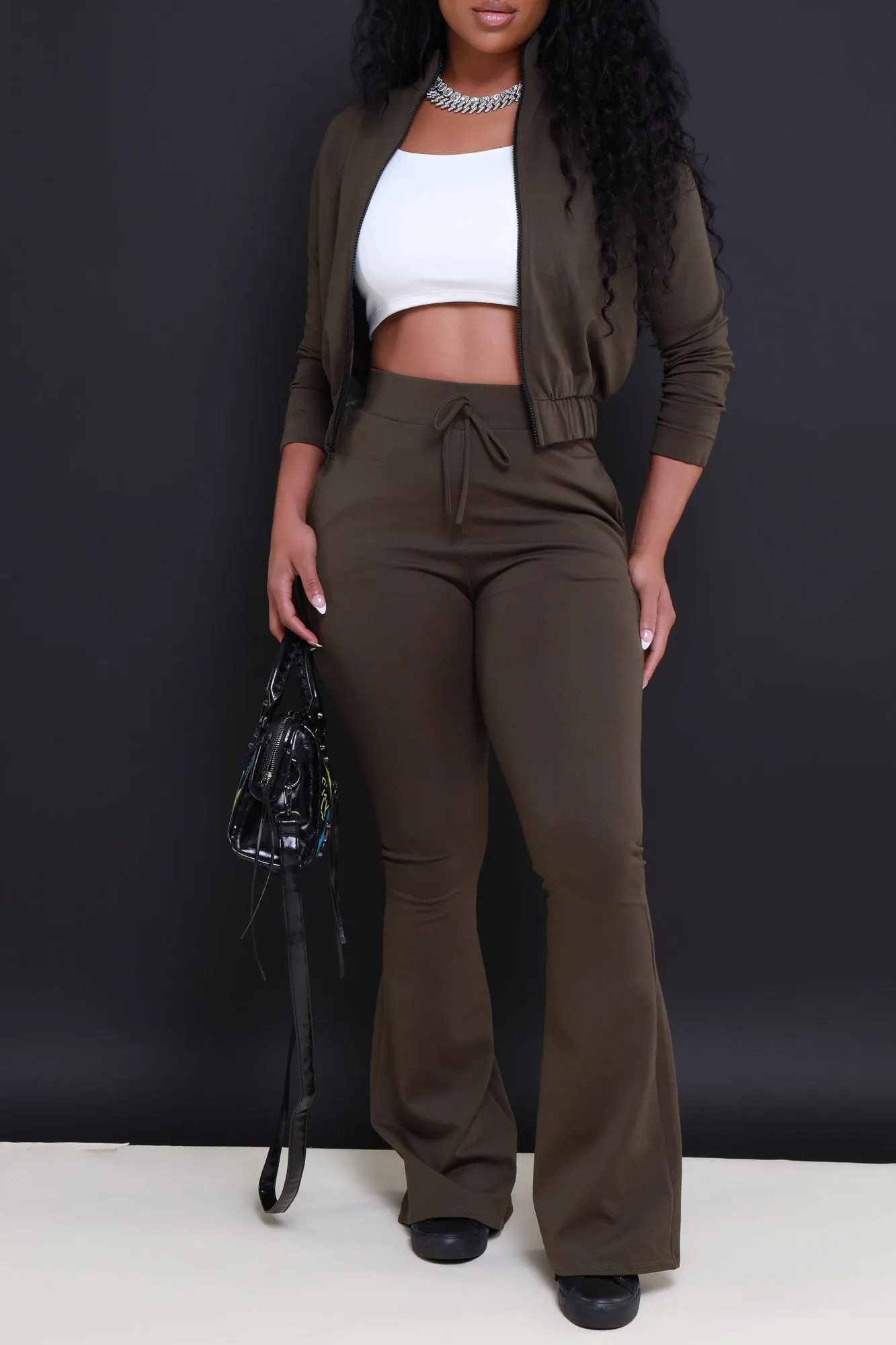 Ready Set Go Flare Tracksuit Set - Olive